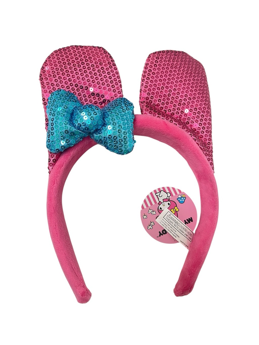 MY MELODY Pink Sequin Headband with Teal Sequin Bow